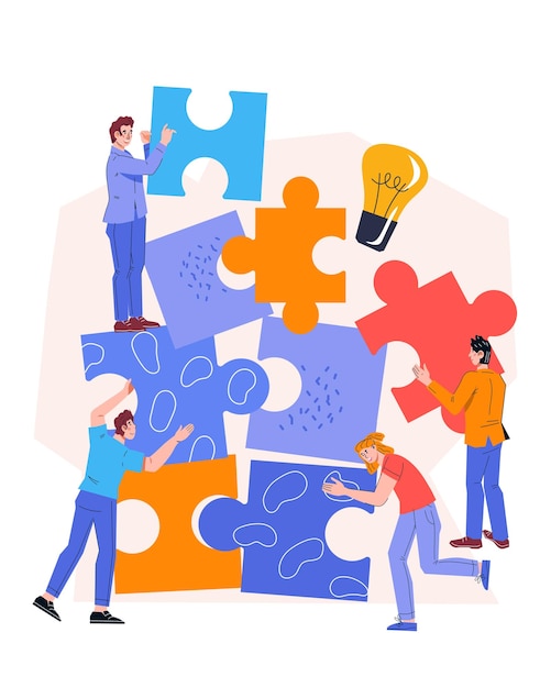 Business team werkt aan innovatief idee en samenwerking platte vector geïsoleerd