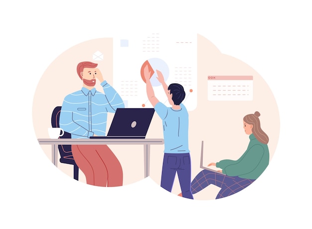 Business team werkt samen aan project op kantoor
