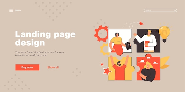 Vettore team aziendale che lavora al progetto online tramite il modello di pagina di destinazione internet