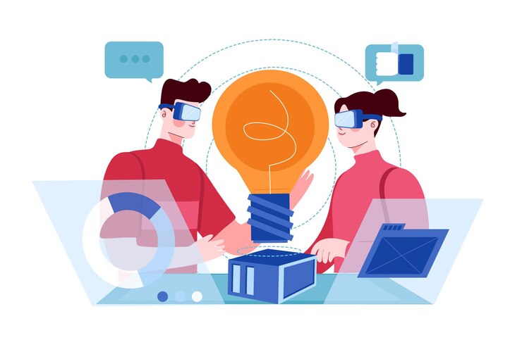 Vector business team working on vr tech