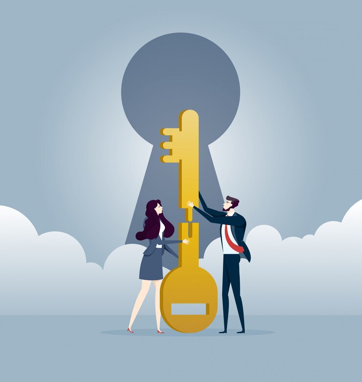 Vector business teamwork jigsaw the keys together. business concept vector