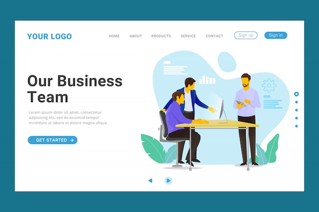 Business teamwork landing page template