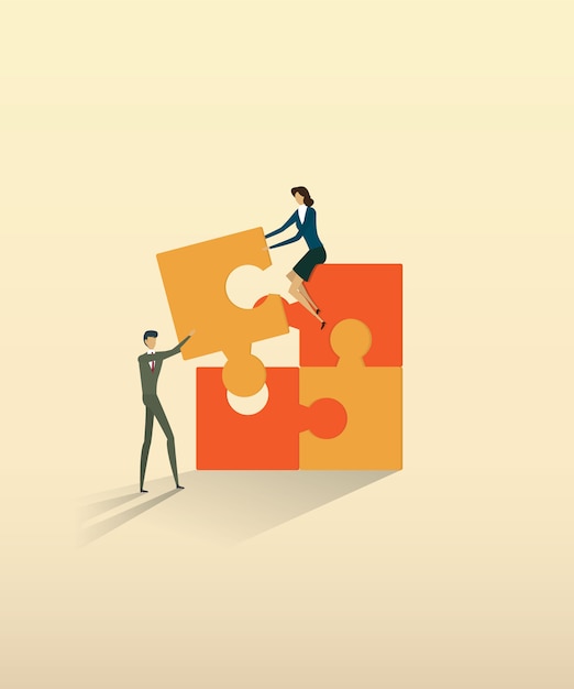 Business teamwork people partnership connecting puzzle elements