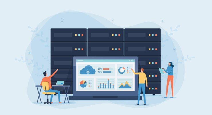 Vector business technology cloud computing service concept