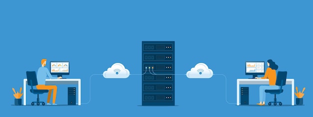 Vettore connessione al servizio di cloud computing della tecnologia aziendale e al server di archiviazione del data center