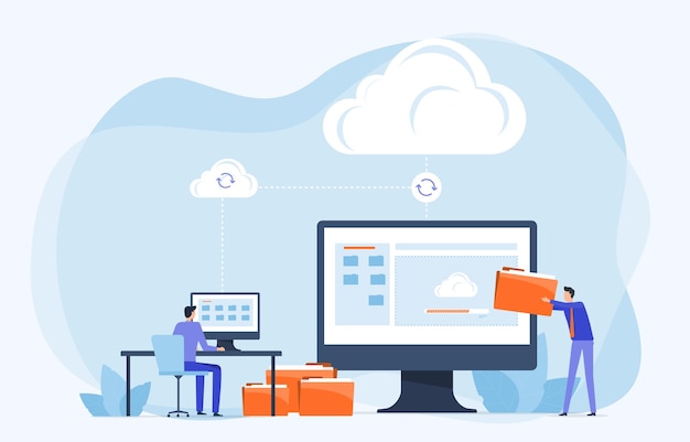 Business  technology file upload  on cloud server storage concept.
