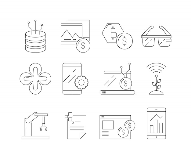 Business and technology icons set