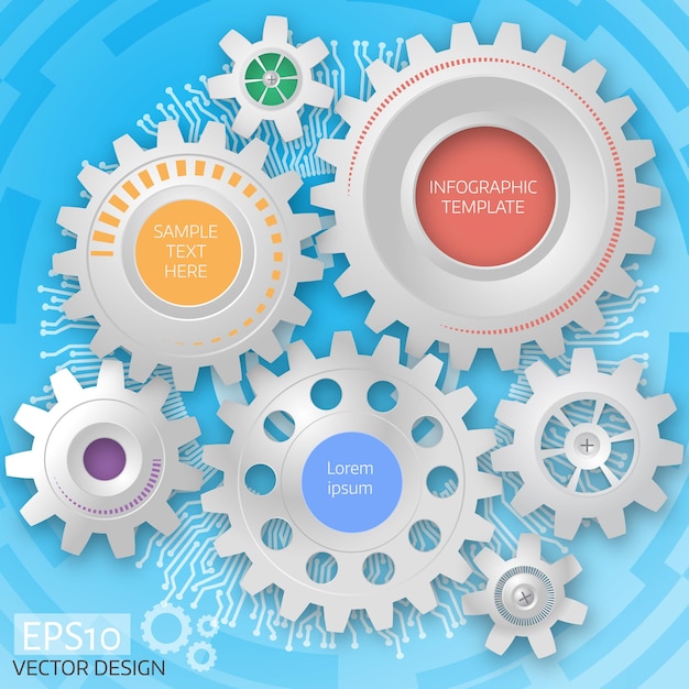 Business template. Circuit board with 3d gears.  Infographic template. Vector Deisgn.