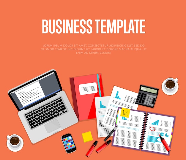 Business template. Top view workspace