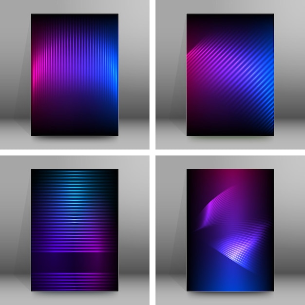 Business templates for multipurpose presentation Easy editable vector EPS 10 layout Horizon design brochure A4 format advertising Northern Lights neon effect on purple background event party flyer