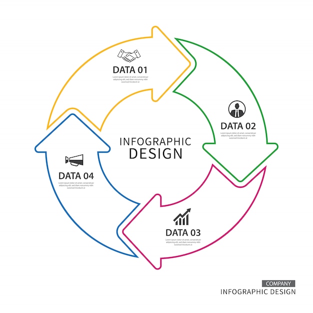 Vector business thin line circle arrows infographic with 4 data