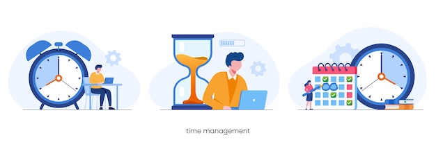 business time management, deadline concept, planner, flat vector illustration banner