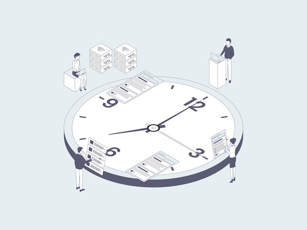 Vector business time management isometric illustration lineal grey suitable for mobile app website banner d...