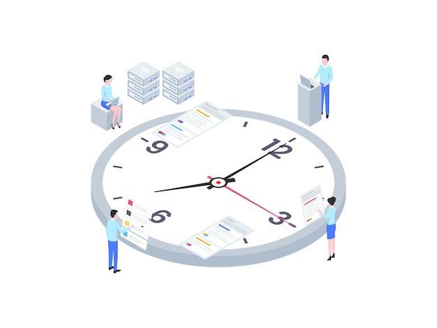 Vector business time management isometric illustration. suitable for mobile app, website, banner, diagrams, infographics, and other graphic assets.