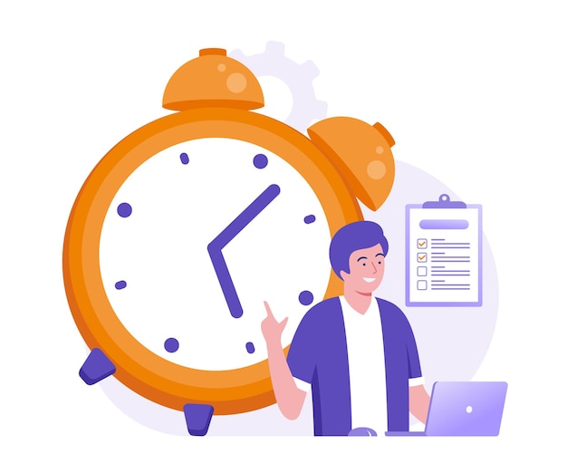 Business time management schedule deadline concept time line planner time checklist strategy flat vector illustration banner