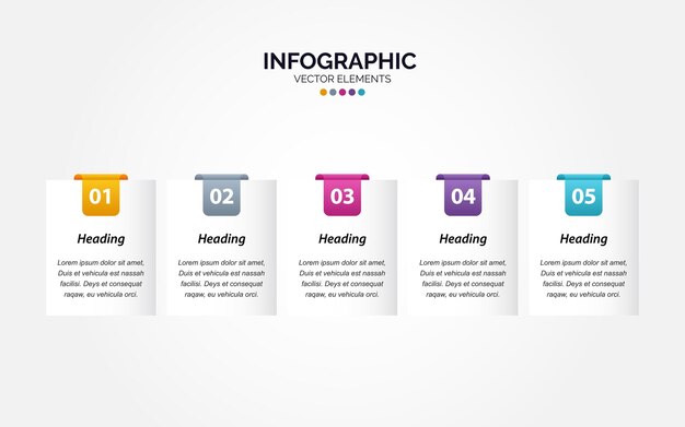 Modello di grafico della sequenza temporale aziendale illustrazione vettoriale di 5 passaggi infografica orizzontale