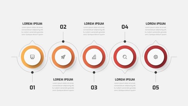 Business Timeline Infographic Presentation with Gradient Color Circle Label 5 Number and Icon