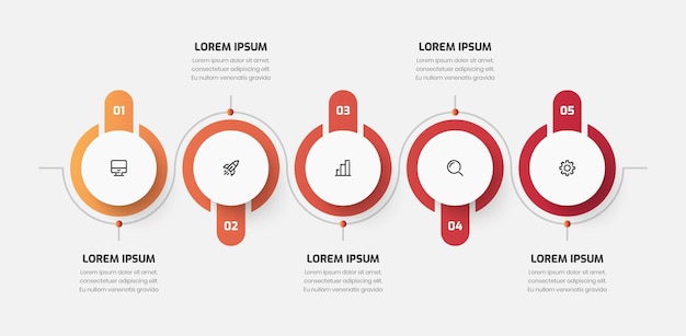 Business Timeline Infographic Presentation with Gradient Color Circle Label 5 Option and Icon