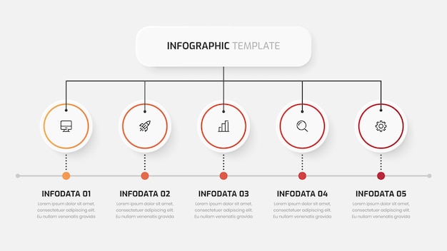 Business timeline infographic presentation with gradient color circle label 5 option and icon