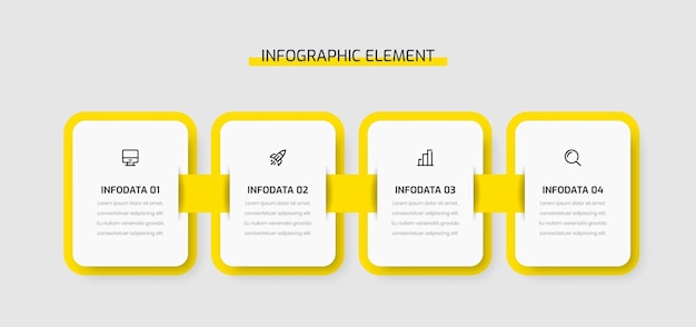 Presentazione del modello infografico della timeline aziendale etichetta rettangolare arrotondata con colore giallo