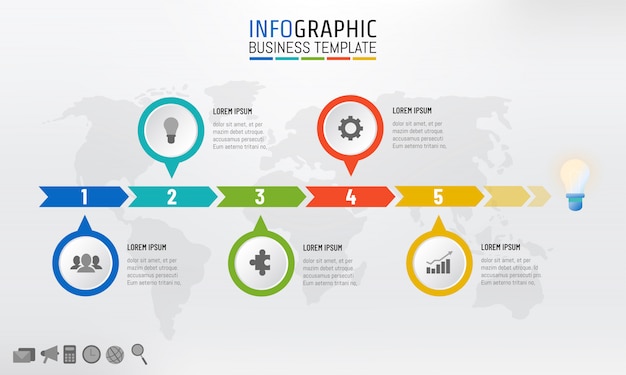 Business timeline infographic template with 5 options