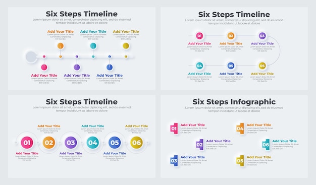 Business timeline infographics template with 6 steps