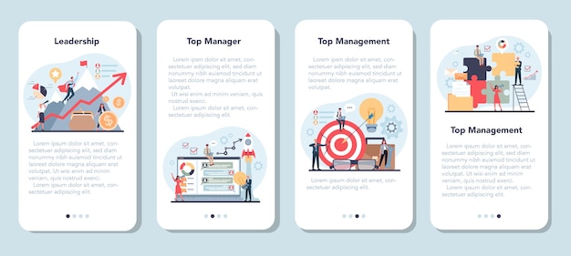 Business top management mobile application banner set