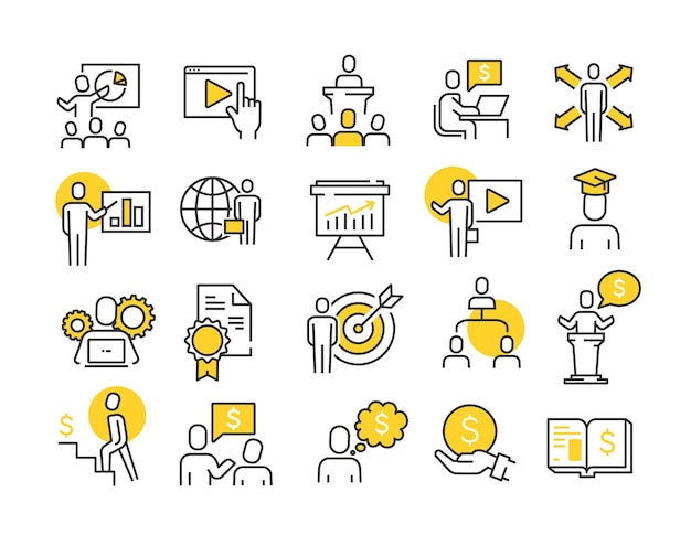 Vector business training color icons set