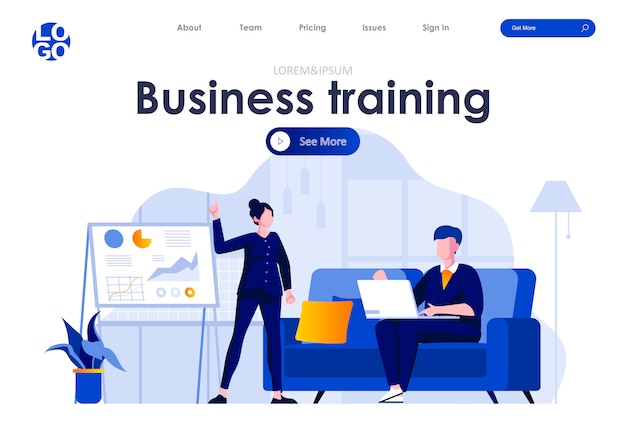 Business training flat landing page design web template