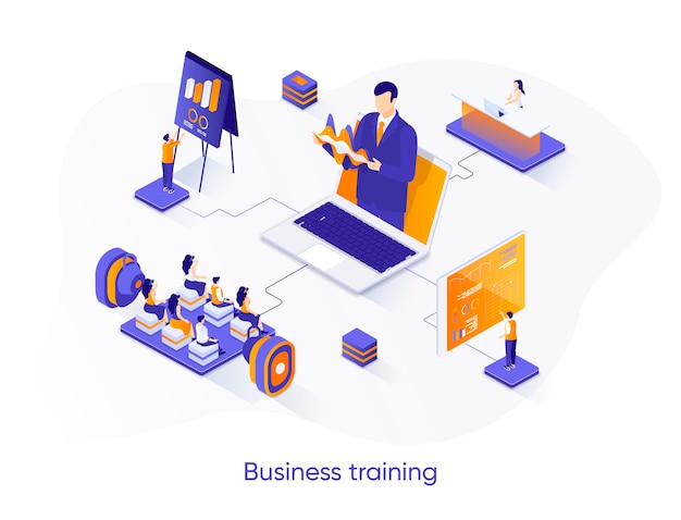 Vector business training isometric   illustration with people characters