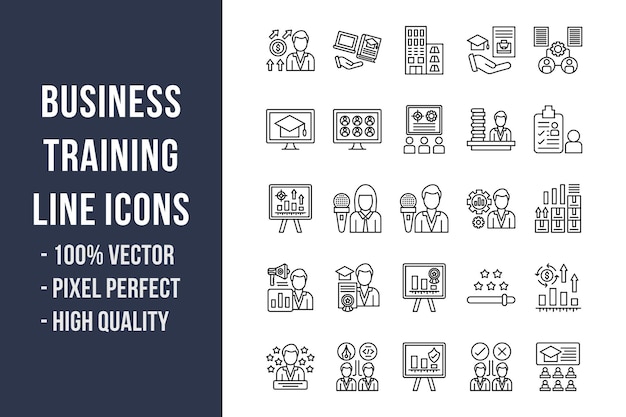 Vector business training line icons