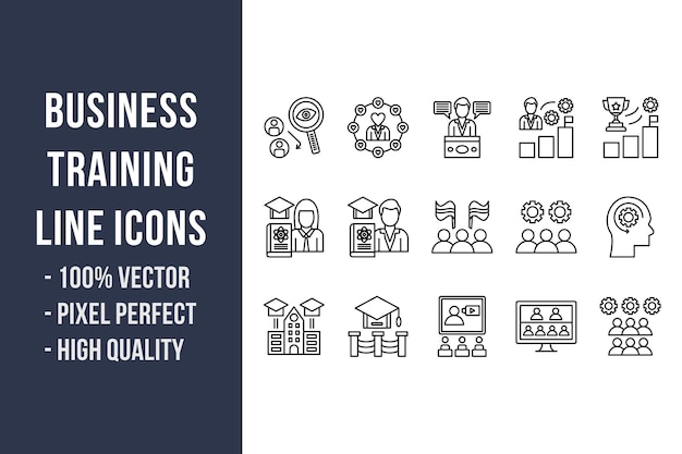 Vector business training line icons