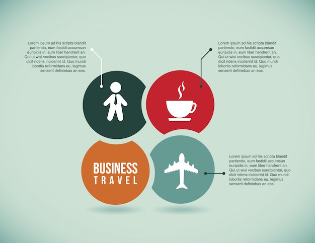 Business travel icons over blue background