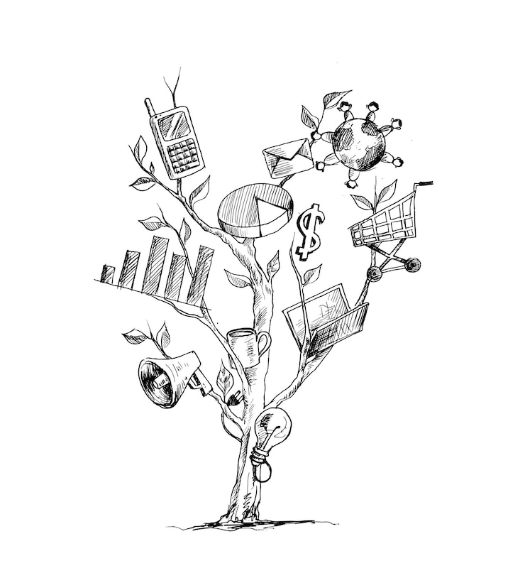 वेक्टर business tree knowledge tree t shirt print hand drawn sketch vector illustration