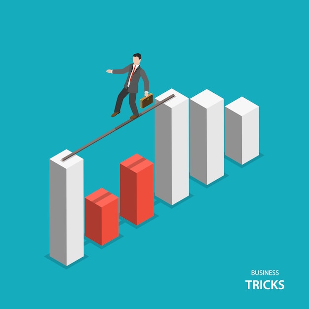 Business tricks isometric flat vector concept. 