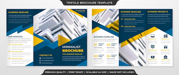 최소한의 레이아웃과 현대적인 개념의 비즈니스 삼중 브로셔 템플릿 디자인