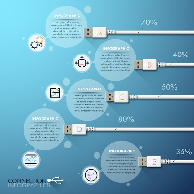 Business usb connection infographics template