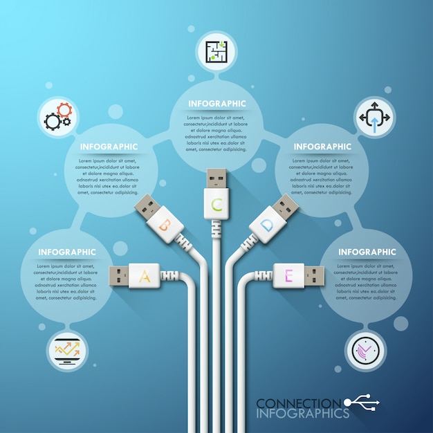 Modello di infographics di connessione usb aziendale