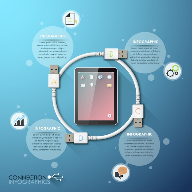 Vector business usb connection infographics template