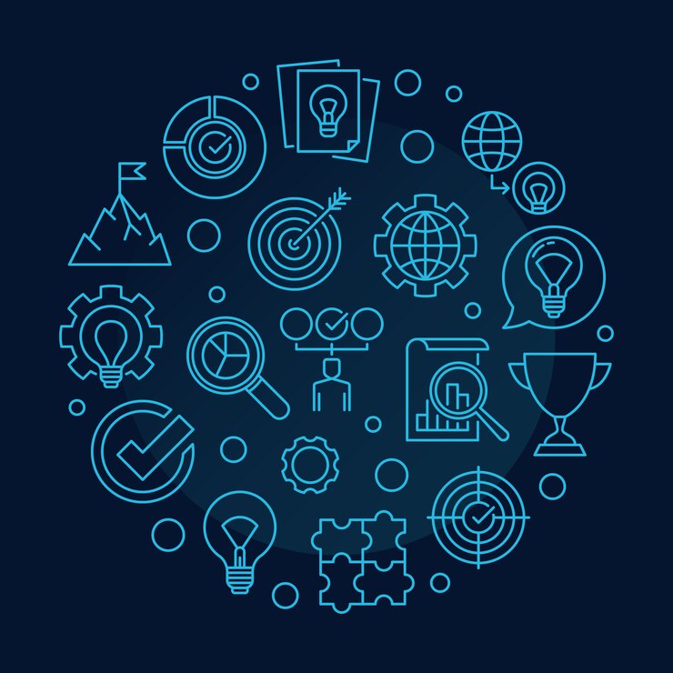 Vector business values concept round outline icon illustration