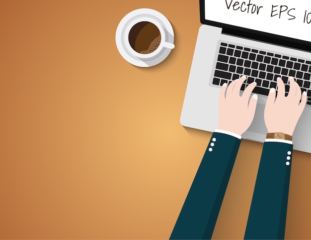 Business vector concept with laptop and coffee