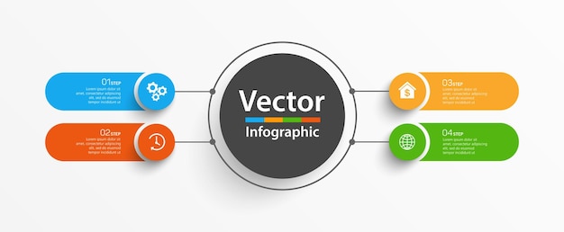 Modello di progettazione infografica vettoriale aziendale con 4 opzioni