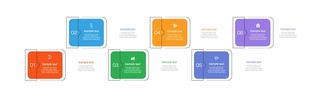 Modello di progettazione infografica vettoriale aziendale con icone e 6 opzioni o passaggi