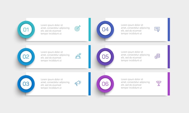 Vettore modello di progettazione di infografica vettoriale aziendale con icone e 6 opzioni o passaggi