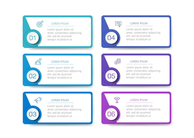 Vettore modello di progettazione di infografica vettoriale aziendale con icone e 6 opzioni o passaggi