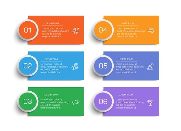 Vettore modello di progettazione di infografica vettoriale aziendale con icone e 6 opzioni o passaggi