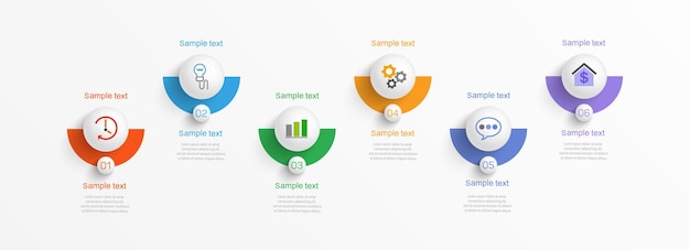 아이콘과 6개의 옵션 또는 단계가 있는 비즈니스 벡터 인포그래픽 디자인 템플릿