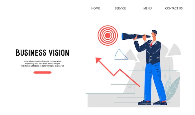ベクトル ビジネスビジョンとビジネスチャンスのウェブサイトのコンセプトフラットベクトルイラスト個人の成長戦略的な事業計画の目標とブランドの成功