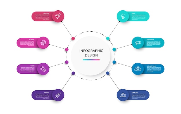 Шаблон инфографического дизайна бизнес-визуализации с вариантами, шагами или процессами. может использоваться для