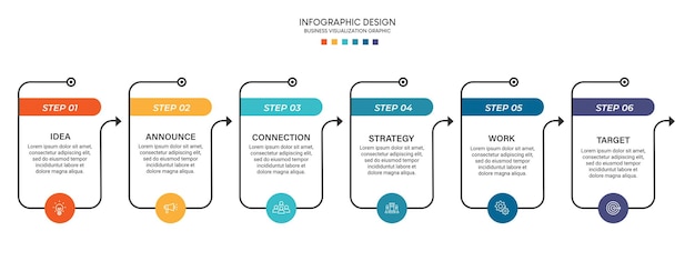オプション、手順、またはプロセスを含むビジネス視覚化インフォ グラフィック デザイン テンプレート。に使用できます
